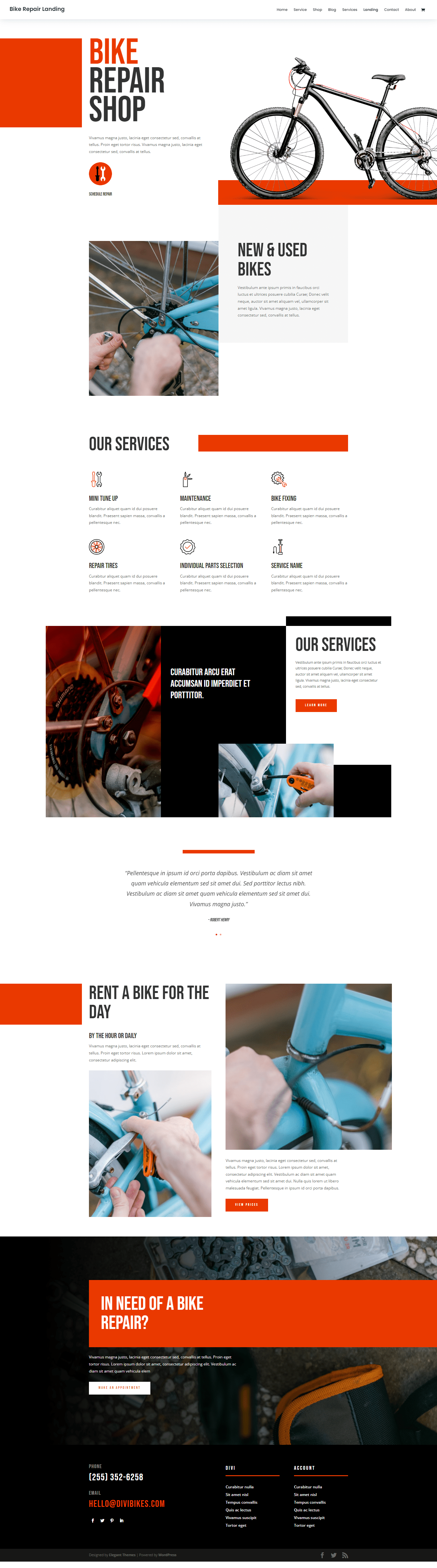divi bike repair landing page