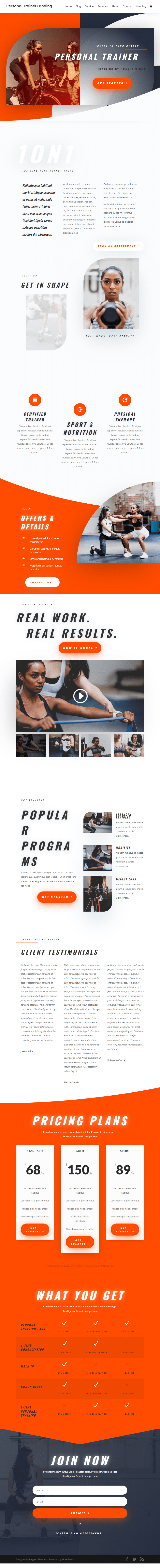divi personal trainer landing page